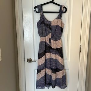 Steve Madden BB Dakota Small Flutter Tie Waist Midi Dress Blue Pink